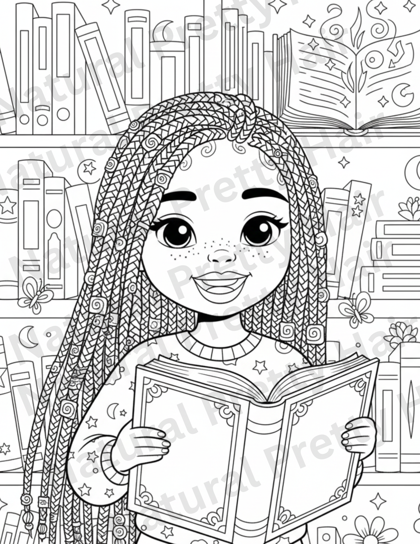 Natural Pretty Hair Braided Printable Coloring Page